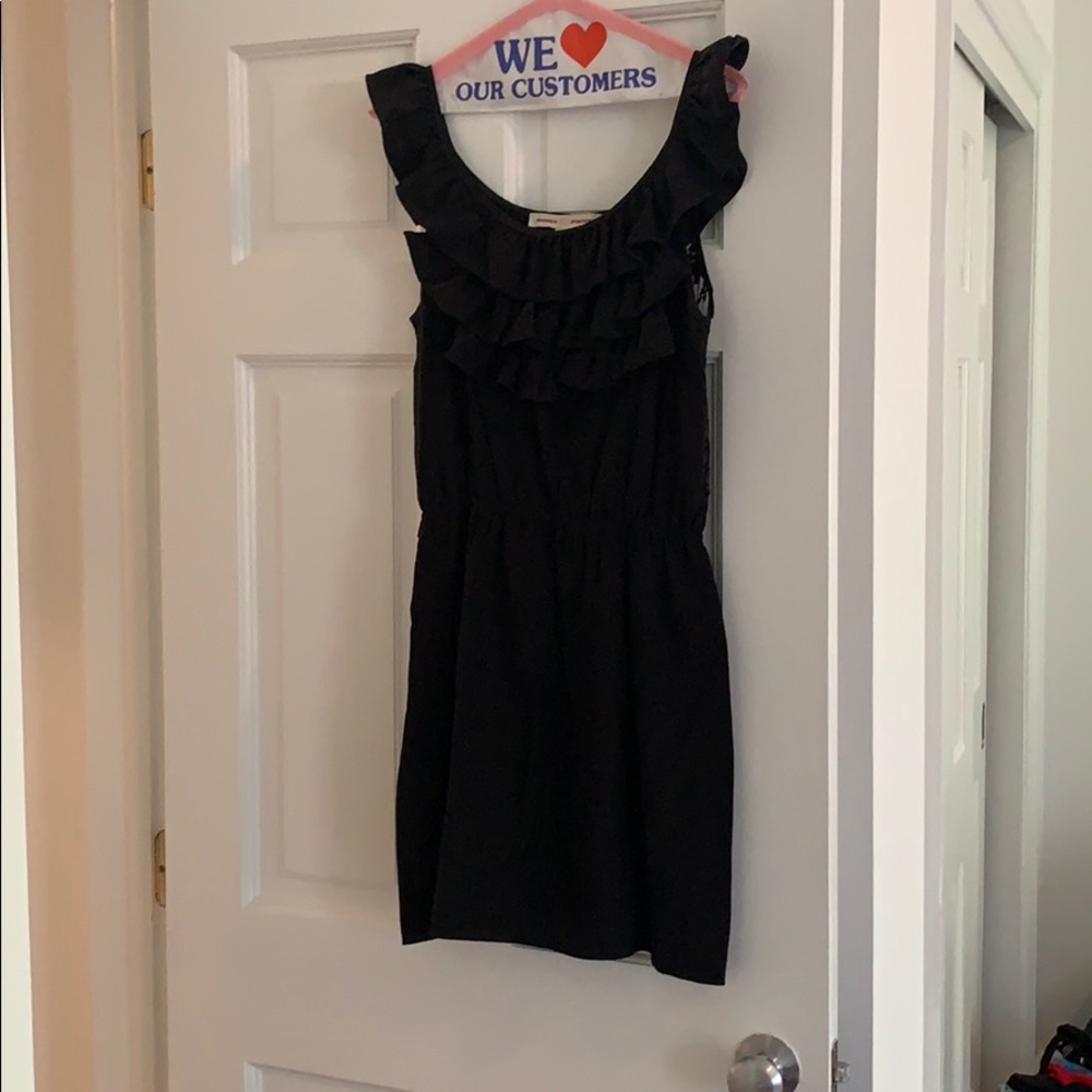 Black silk dress with lace back